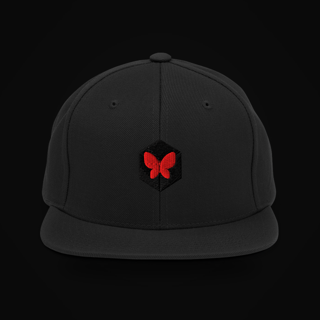 Snapback — butterfly, red, cubed