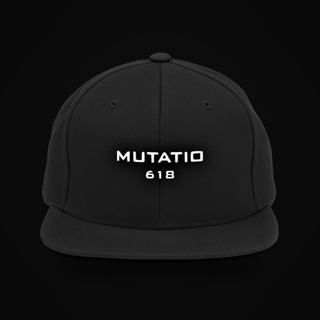 Snapback — MUTATIO 618 wordmark, white