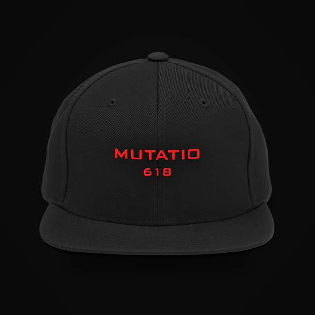 Snapback — MUTATIO 618 wordmark, red
