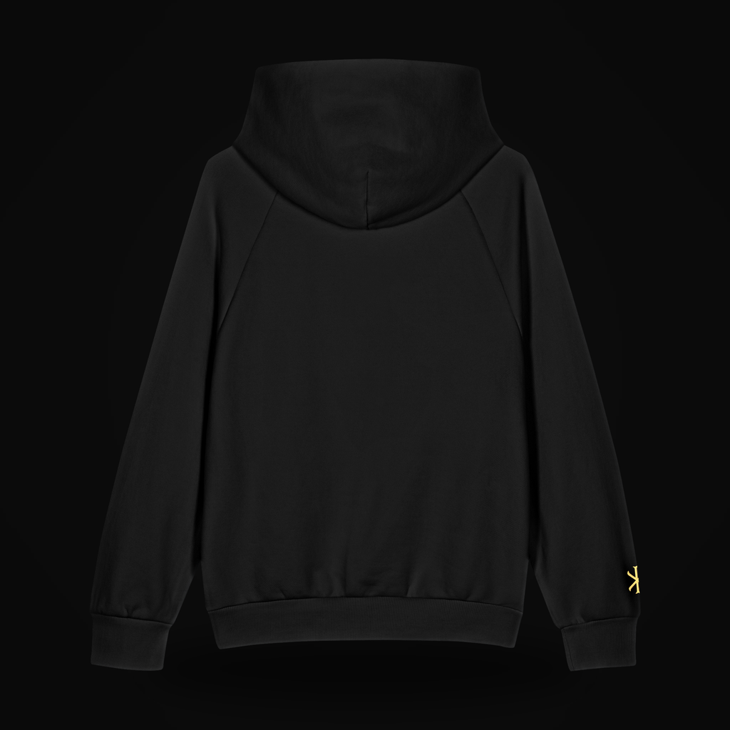 VERITAS IN MUTATIO HOODIE — back, chi-rho at the cuff